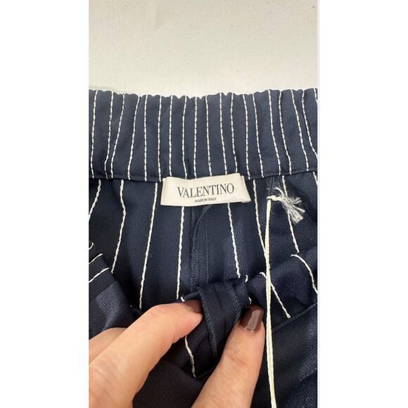 Women's Valentino Navy Blue & White NWT High Waist Drawstring Pants Size 44 - Picture 5 of 16